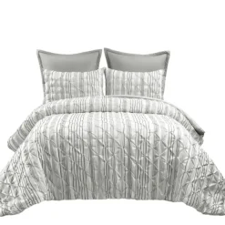 Comforters-Kirkland's Home Gray Pintuck Stripe King 5-Pc. Comforter Set Gray/White