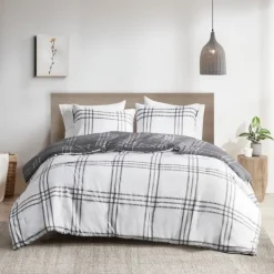 Comforters-Kirkland's Home Gray Plaid Dayton 3-Pc. King Comforter Set Gray/White