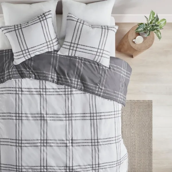 Duvets-Kirkland's Home Gray Plaid Reversible 3-Pc. King Duvet Cover Set Gray/White