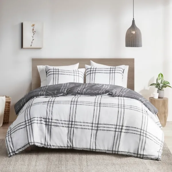 Duvets-Kirkland's Home Gray Plaid Reversible 3-Pc. Queen Duvet Cover Set Gray/White