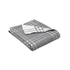 Duvets-Kirkland's Home Gray Plaid Reversible 3-Pc. Queen Duvet Cover Set Gray/White