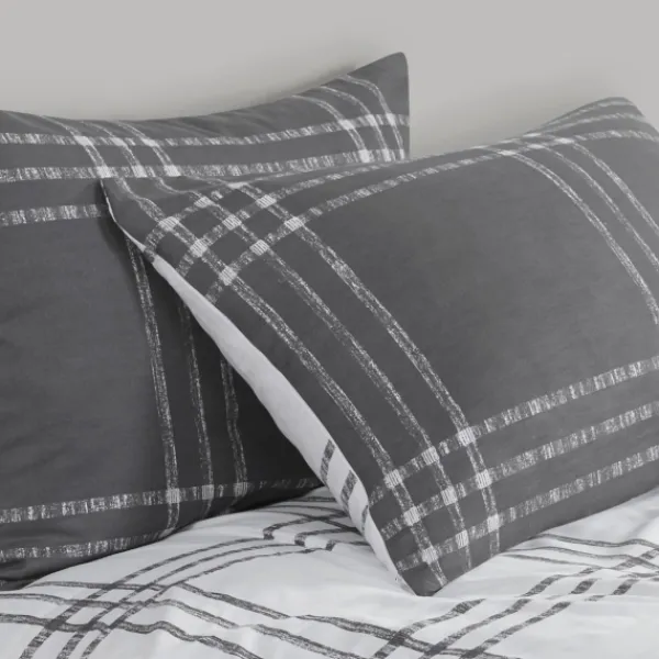 Duvets-Kirkland's Home Gray Plaid Reversible 3-Pc. Queen Duvet Cover Set Gray/White