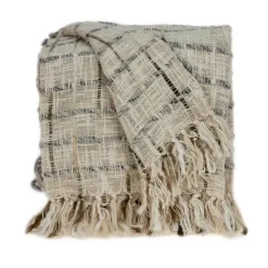 Blankets & Throws-Kirkland's Home Gray Primitive Squares Handloomed Throw Blanket Gray/Tan/White