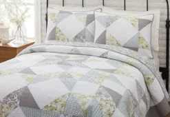 Quilts-Kirkland's Home Gray Reine-Marie King 3-Pc. Quilt Set Gray/Yellow/White