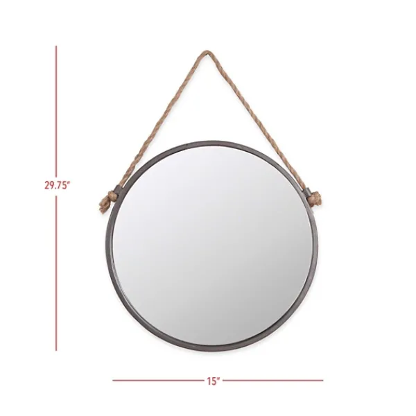 Decorative Mirrors-Kirkland's Home Gray Round Metal Hanging Rope Wall Mirror