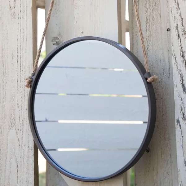 Decorative Mirrors-Kirkland's Home Gray Round Metal Hanging Rope Wall Mirror