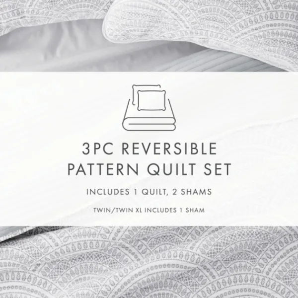 Quilts-Kirkland's Home Gray Scalloped Reversible 2-Pc. Twin Quilt Set Gray/White