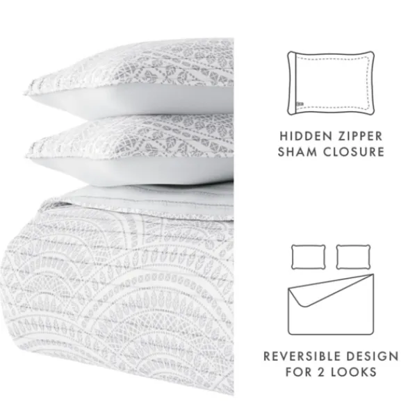 Quilts-Kirkland's Home Gray Scalloped Reversible 3-Pc. King Quilt Set Gray/White
