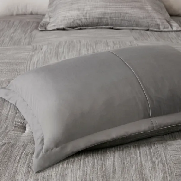 Comforters-Kirkland's Home Gray Seersucker 7-Pc. King Comforter Set Gray/White
