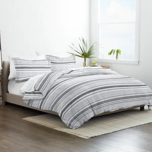 Duvets-Kirkland's Home Gray Soft Striped 3-Pc. King Duvet Cover Set Gray/White