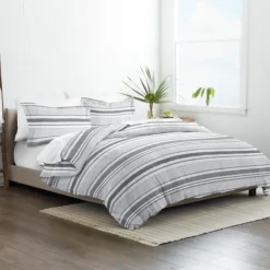 Duvets-Kirkland's Home Gray Soft Striped 3-Pc. Queen Duvet Cover Set Gray/White