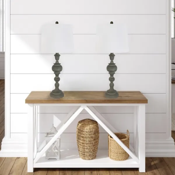 Table Lamps-Kirkland's Home Gray Spindle Body Table Lamps, Set Of 2 White