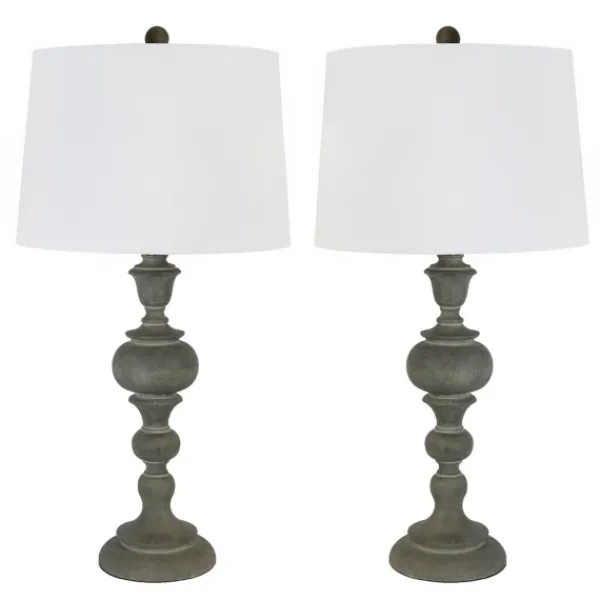 Table Lamps-Kirkland's Home Gray Spindle Body Table Lamps, Set Of 2 White