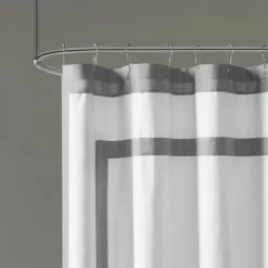 Shower Curtains-Kirkland's Home Gray Square Trim Cotton Shower Curtain White/Gray