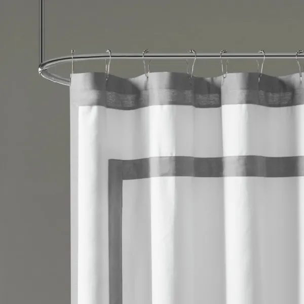 Shower Curtains-Kirkland's Home Gray Square Trim Cotton Shower Curtain White/Gray