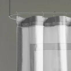 Shower Curtains-Kirkland's Home Gray Square Trim Cotton Shower Curtain White/Gray