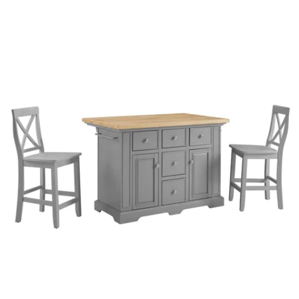 Kitchen Islands & Bar Carts-Kirkland's Home Gray Storage Cabinet 3-Pc. Kitchen Island Set