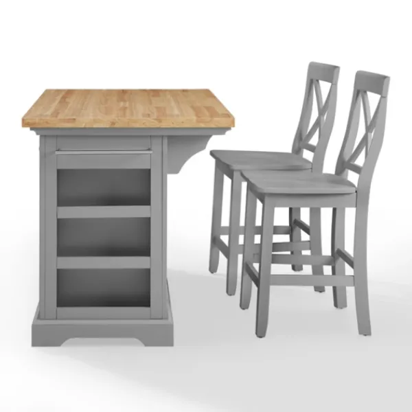 Kitchen Islands & Bar Carts-Kirkland's Home Gray Storage Cabinet 3-Pc. Kitchen Island Set
