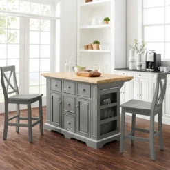 Kitchen Islands & Bar Carts-Kirkland's Home Gray Storage Cabinet 3-Pc. Kitchen Island Set