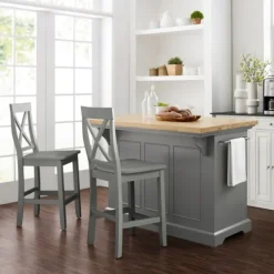 Kitchen Islands & Bar Carts-Kirkland's Home Gray Storage Cabinet 3-Pc. Kitchen Island Set