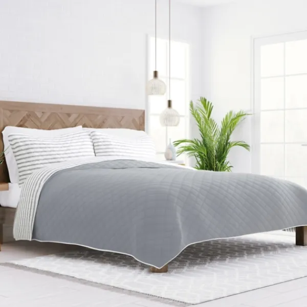 Quilts-Kirkland's Home Gray Striped Reversible 2-Pc. Twin Quilt Set Gray/White