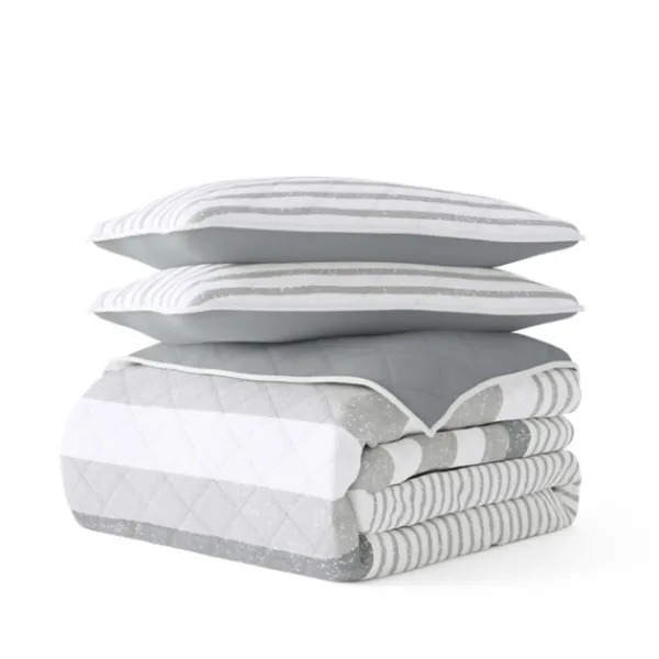 Quilts-Kirkland's Home Gray Striped Reversible 2-Pc. Twin Quilt Set Gray/White