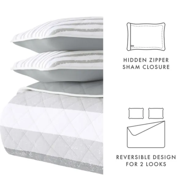 Quilts-Kirkland's Home Gray Striped Reversible 2-Pc. Twin Quilt Set Gray/White