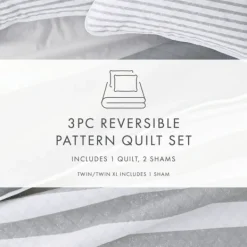Quilts-Kirkland's Home Gray Striped Reversible 2-Pc. Twin Quilt Set Gray/White
