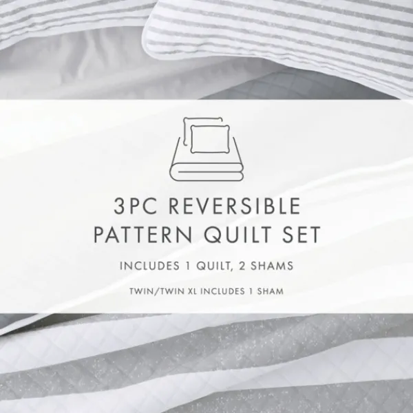 Quilts-Kirkland's Home Gray Striped Reversible 2-Pc. Twin Quilt Set Gray/White