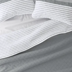 Quilts-Kirkland's Home Gray Striped Reversible 3-Pc. King Quilt Set Gray/White