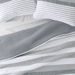 Quilts-Kirkland's Home Gray Striped Reversible 3-Pc. Queen Quilt Set Gray/White