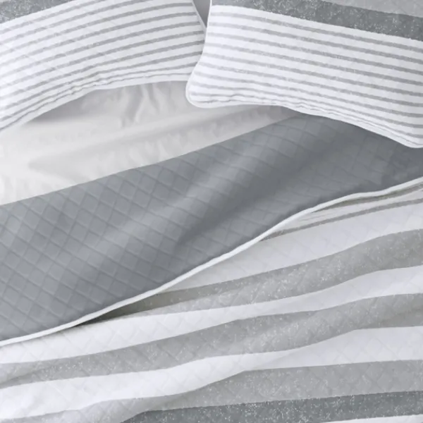 Quilts-Kirkland's Home Gray Striped Reversible 3-Pc. Queen Quilt Set Gray/White