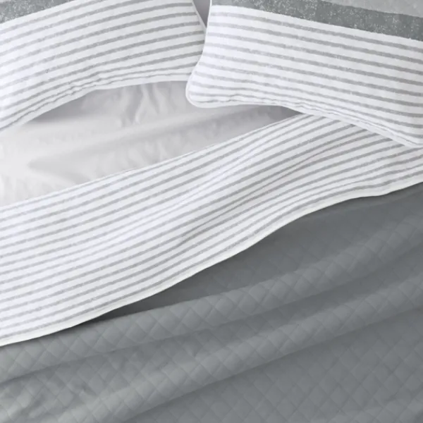 Quilts-Kirkland's Home Gray Striped Reversible 3-Pc. Queen Quilt Set Gray/White