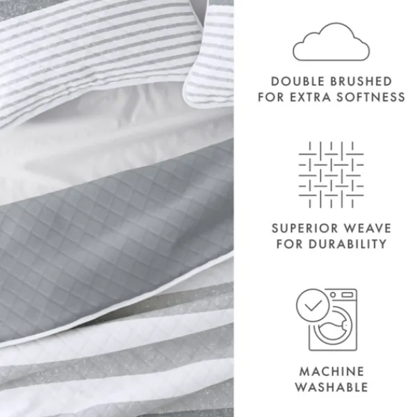 Quilts-Kirkland's Home Gray Striped Reversible 3-Pc. Queen Quilt Set Gray/White