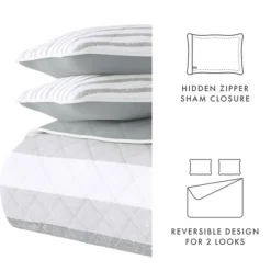 Quilts-Kirkland's Home Gray Striped Reversible 3-Pc. Queen Quilt Set Gray/White