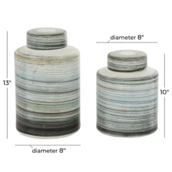 Decorative Bowls & Jars-Kirkland's Home Gray Striped Stoneware Jars With Lids, Set Of 2 Gray/Green