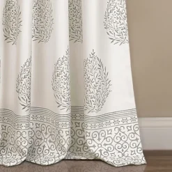 Curtains & Drapes-Kirkland's Home Gray Teardrop Leaves Curtain Panel Set, 84 In. Gray/White