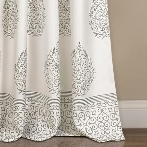 Curtains & Drapes-Kirkland's Home Gray Teardrop Leaves Curtain Panel Set, 84 In. Gray/White
