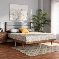 Beds & Headboards-Kirkland's Home Gray Tufted Headboard Queen Platform Bed Gray/Brown