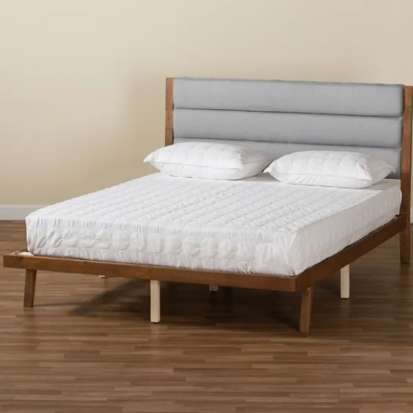 Beds & Headboards-Kirkland's Home Gray Tufted Headboard Queen Platform Bed Gray/Brown