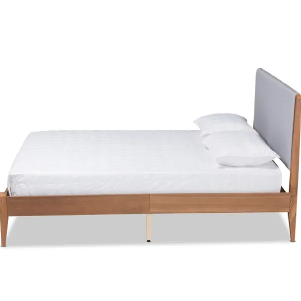 Beds & Headboards-Kirkland's Home Gray Upholstered Brown Wood King Platform Bed Gray/Brown