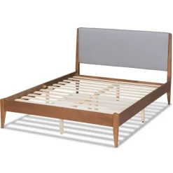 Beds & Headboards-Kirkland's Home Gray Upholstered Brown Wood King Platform Bed Gray/Brown