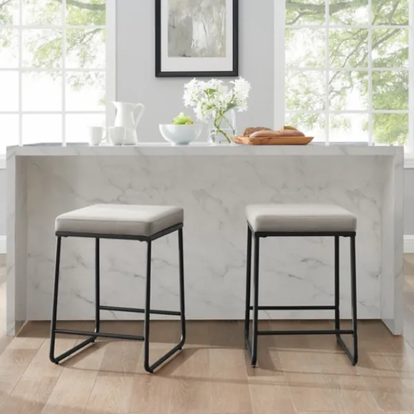 Bar Stools & Counter Height Stools-Kirkland's Home Gray Velvet Cube 2-Pc. Counter Stool Set White