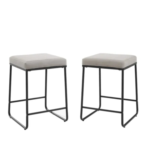 Bar Stools & Counter Height Stools-Kirkland's Home Gray Velvet Cube 2-Pc. Counter Stool Set White