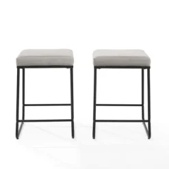 Bar Stools & Counter Height Stools-Kirkland's Home Gray Velvet Cube 2-Pc. Counter Stool Set White
