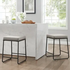 Bar Stools & Counter Height Stools-Kirkland's Home Gray Velvet Cube 2-Pc. Counter Stool Set White