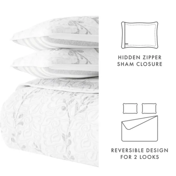 Quilts-Kirkland's Home Gray Vines Reversible 3-Pc. Queen Quilt Set Gray/White