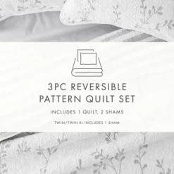 Quilts-Kirkland's Home Gray Vines Reversible 3-Pc. King Quilt Set Gray/White