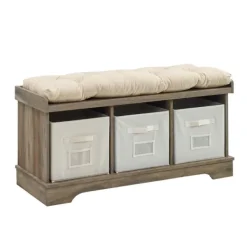 Benches & Ottomans-Kirkland's Home Gray Wash Entryway Bench And Storage Bins Tan