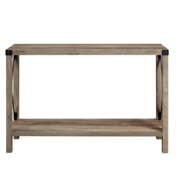 Console Tables-Kirkland's Home Gray Wash Farmhouse X-Frame Console Table Brown